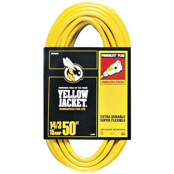 Cci Extension Cord, 14 AWG Cable, 50 ft L, 15 A, 125 V, Yellow 2887 Zoro